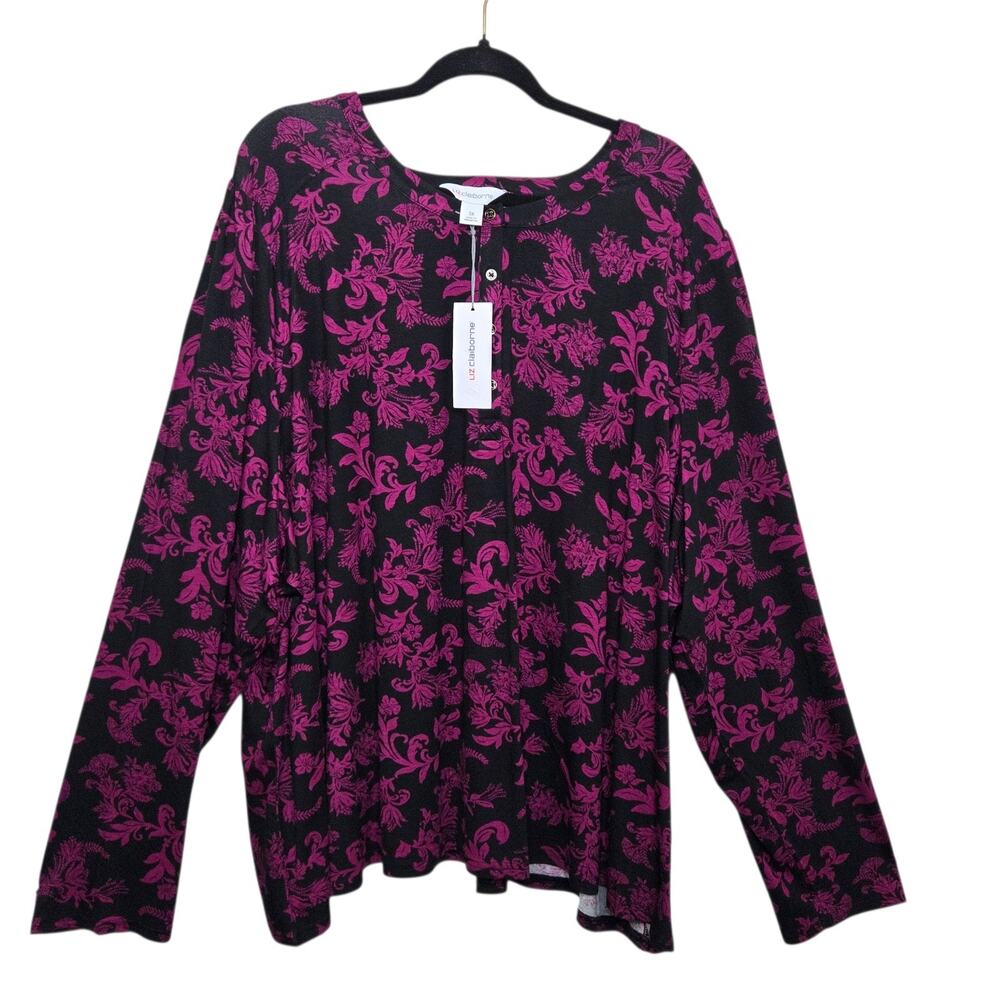 Liz Claiborne Floral Faux Button Top Blouse Plus SZ 5X Artsy‎ Office Church NWT